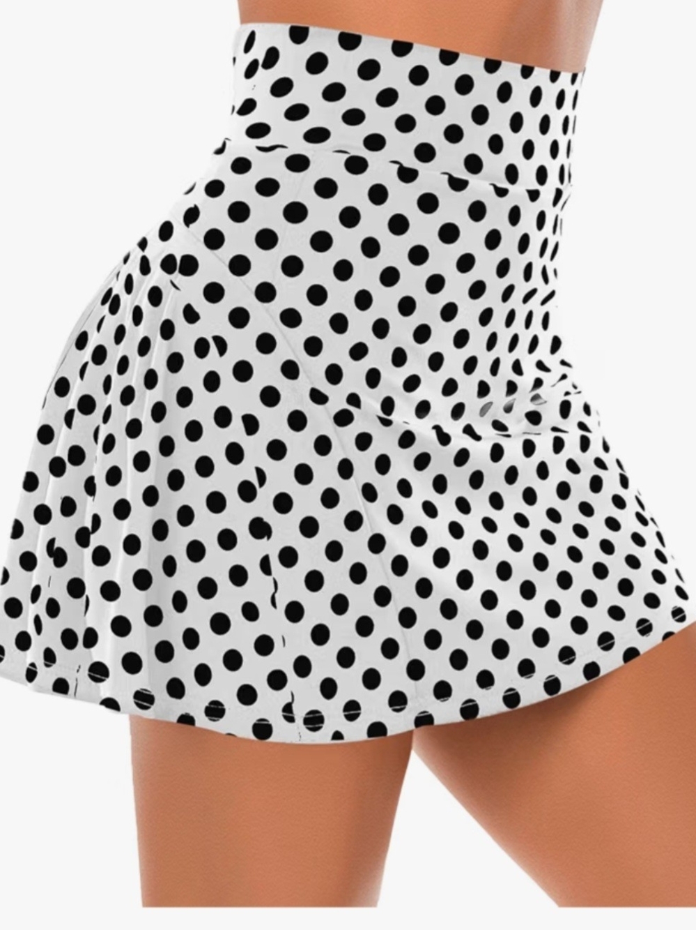 WERENA ;High-Waist Black Polka Dot Circle Skirt - White/Black